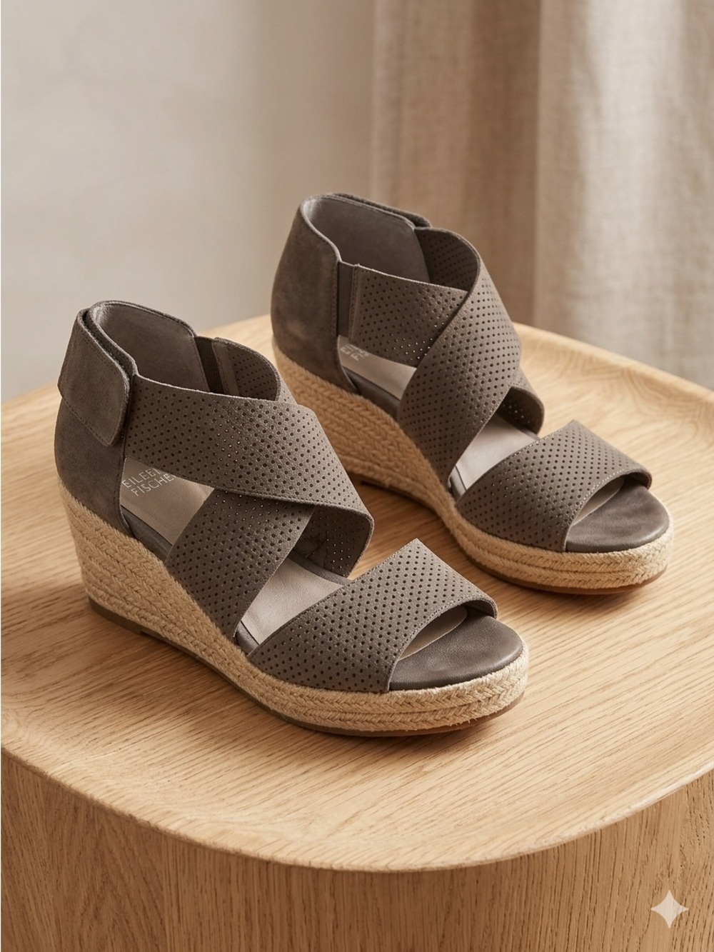 Eileen Fisher Willow Gray Espadrille Platform Wedge Sandals Size 6.5
